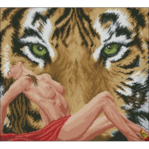 Алмазная мозаика Девушка с тигром